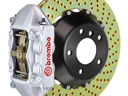 Brembo 15-23 Mustang GT V6 EcoBoost Rear GT BBK 4 Piston Cast 380x28 2pc Rotor Drilled-Silver Online Sale