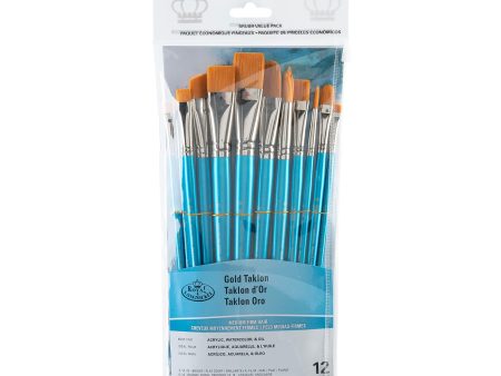 12-Pack Gold Taklon Brushes - Bright Flat Discount