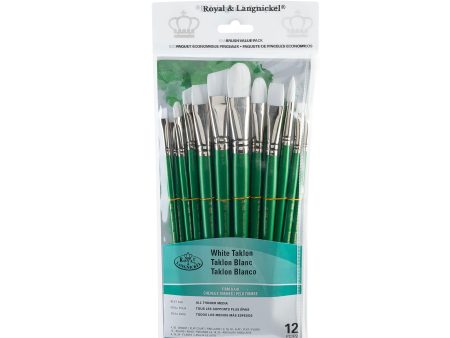 12-Pack White Taklon Brushes - Bright Filbert Supply