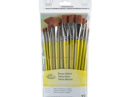 12-Pack Brown Taklon Brushes - Bright Flat Online now