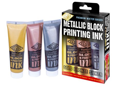 3-Pack Block Printing Inks - 100 ml, Metallic Colours Online now