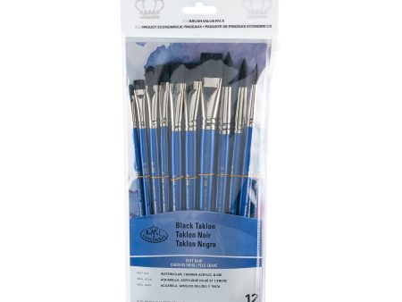 12-Pack Black Taklon Brushes - Bright Round on Sale