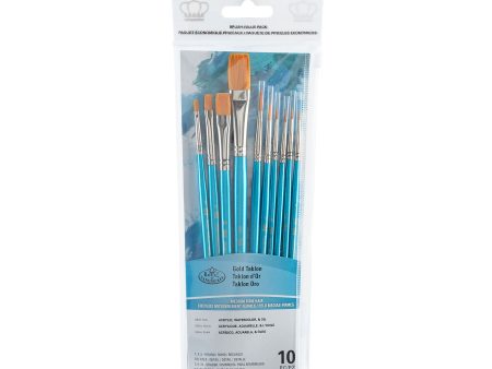 10-Pack Gold Taklon Brushes - Flat Round For Cheap