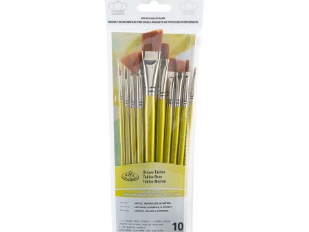 10-Pack Brown Taklon Brushes - Round Angular Supply