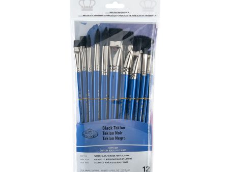 12-Pack Black Taklon Brushes - Bright Flat Hot on Sale