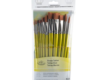 12-Pack Brown Taklon Brushes - Bright Round on Sale